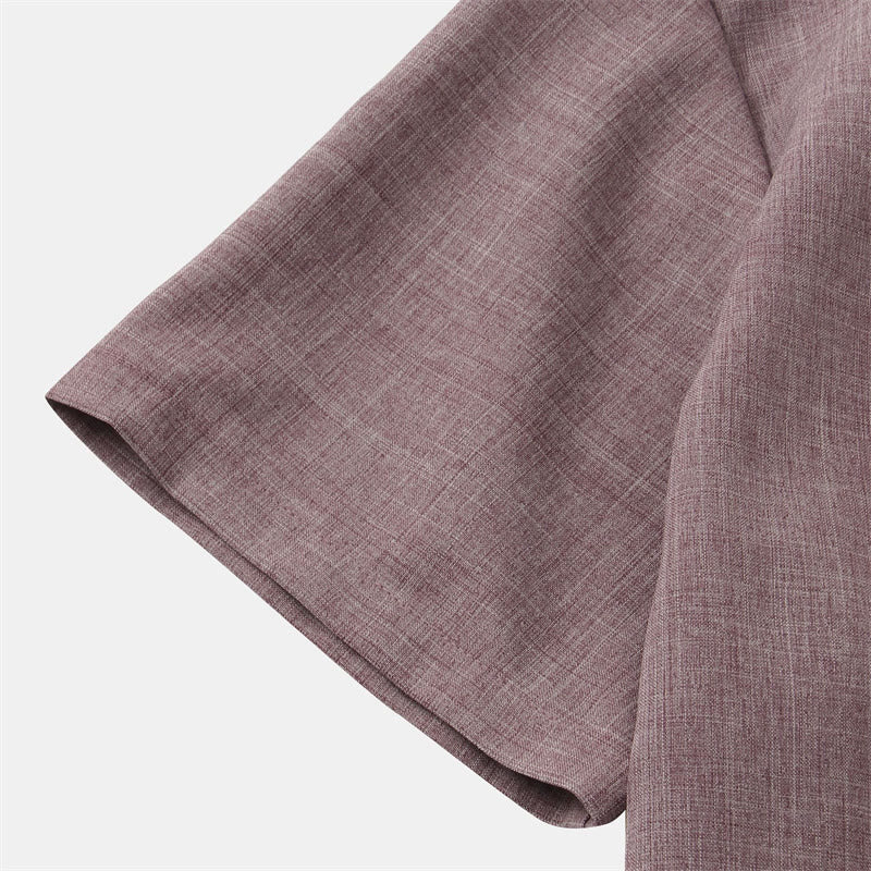 Summer Men's Button Plain Short Sleeve Cotton Shirt With Pocket