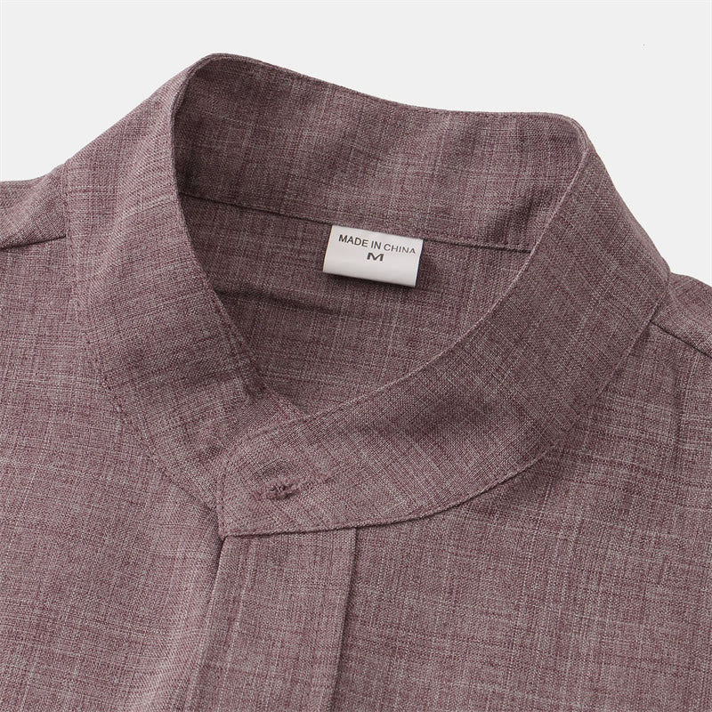 Summer Men's Button Plain Short Sleeve Cotton Shirt With Pocket