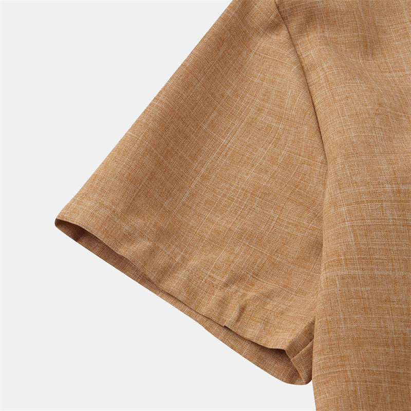 Summer Men's Button Plain Short Sleeve Cotton Shirt With Pocket