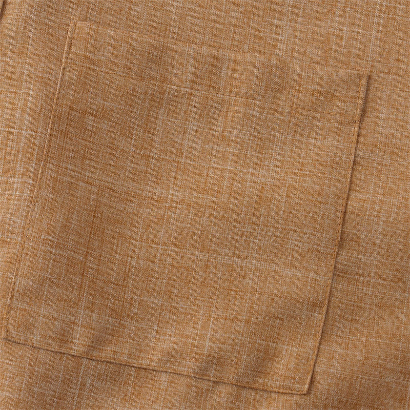 Summer Men's Button Plain Short Sleeve Cotton Shirt With Pocket