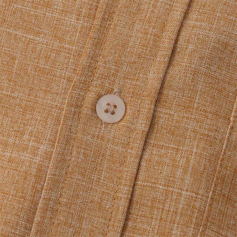 Summer Men's Button Plain Short Sleeve Cotton Shirt With Pocket