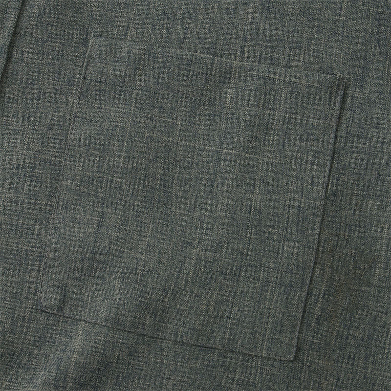 Summer Men's Button Plain Short Sleeve Cotton Shirt With Pocket