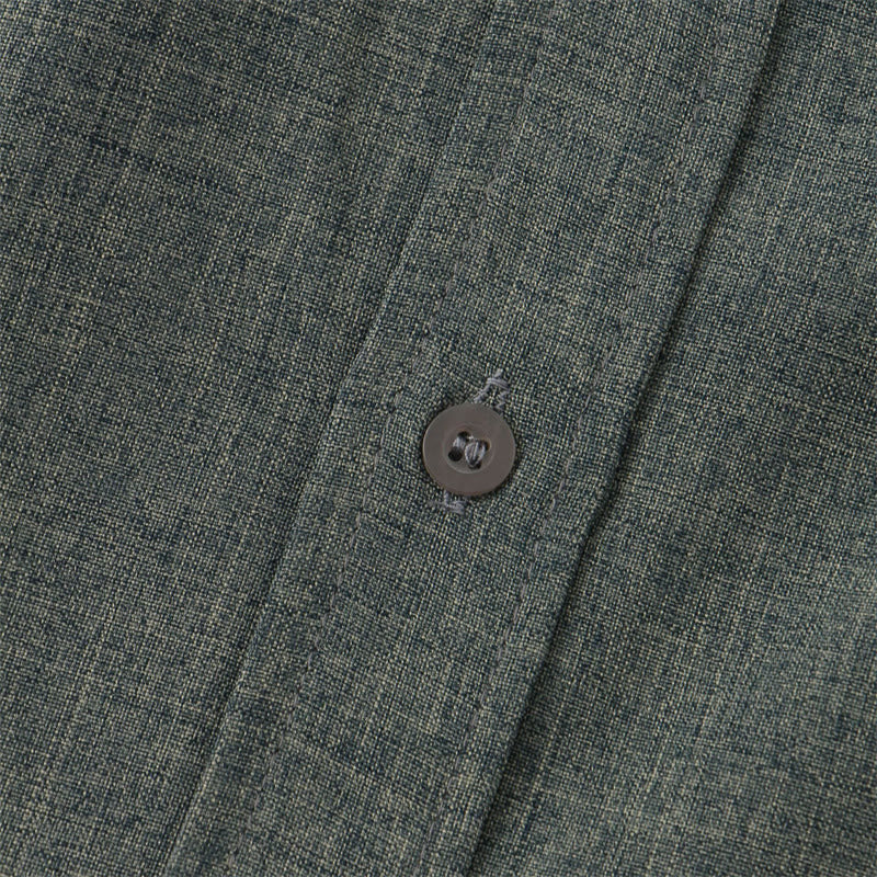 Summer Men's Button Plain Short Sleeve Cotton Shirt With Pocket