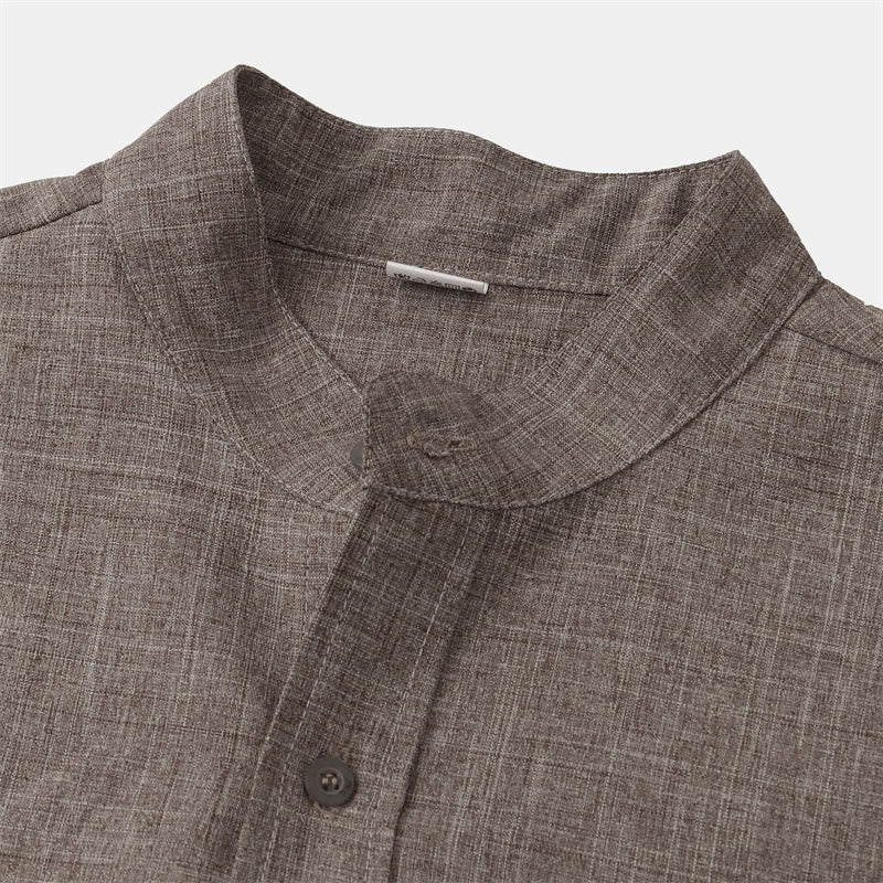 Summer Men's Button Plain Short Sleeve Cotton Shirt With Pocket