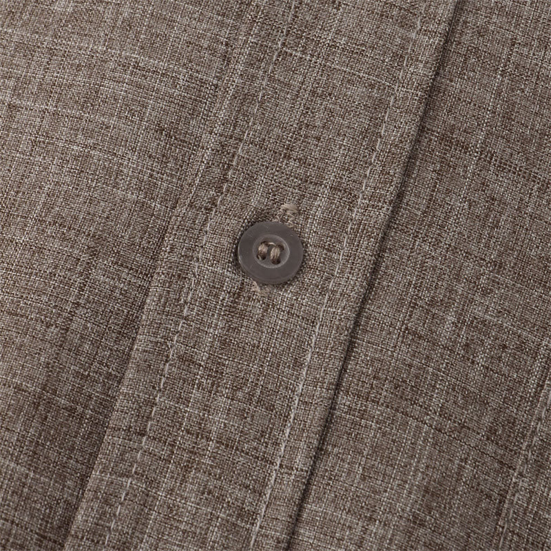 Summer Men's Button Plain Short Sleeve Cotton Shirt With Pocket