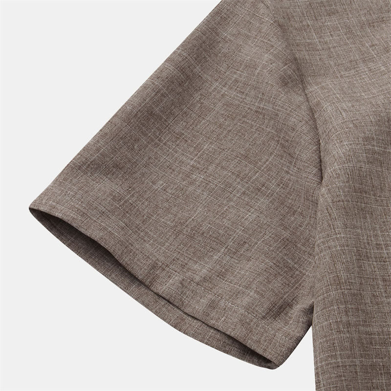 Summer Men's Button Plain Short Sleeve Cotton Shirt With Pocket