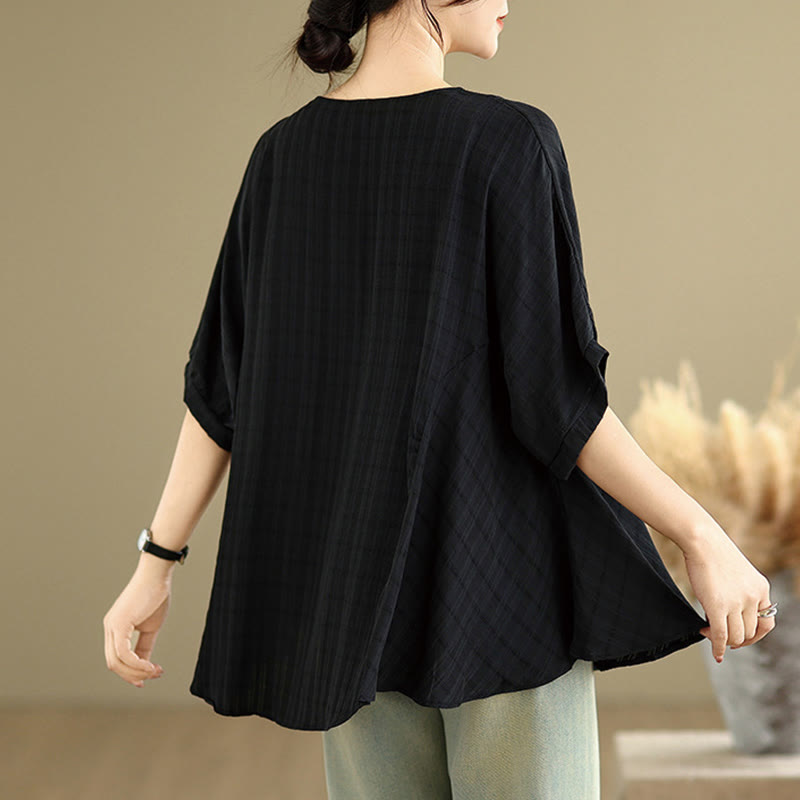 Linen-Blend Half-Sleeve V-Neck Meditation Tee