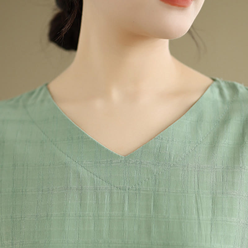 Linen-Blend Half-Sleeve V-Neck Meditation Tee