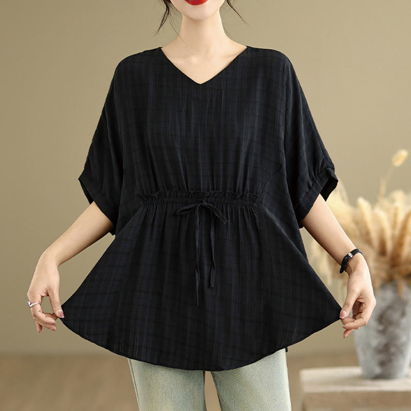 Linen-Blend Half-Sleeve V-Neck Meditation Tee