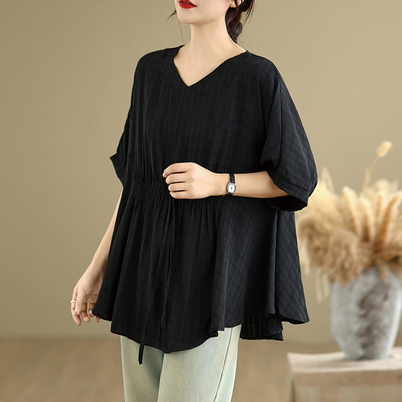 Linen-Blend Half-Sleeve V-Neck Meditation Tee
