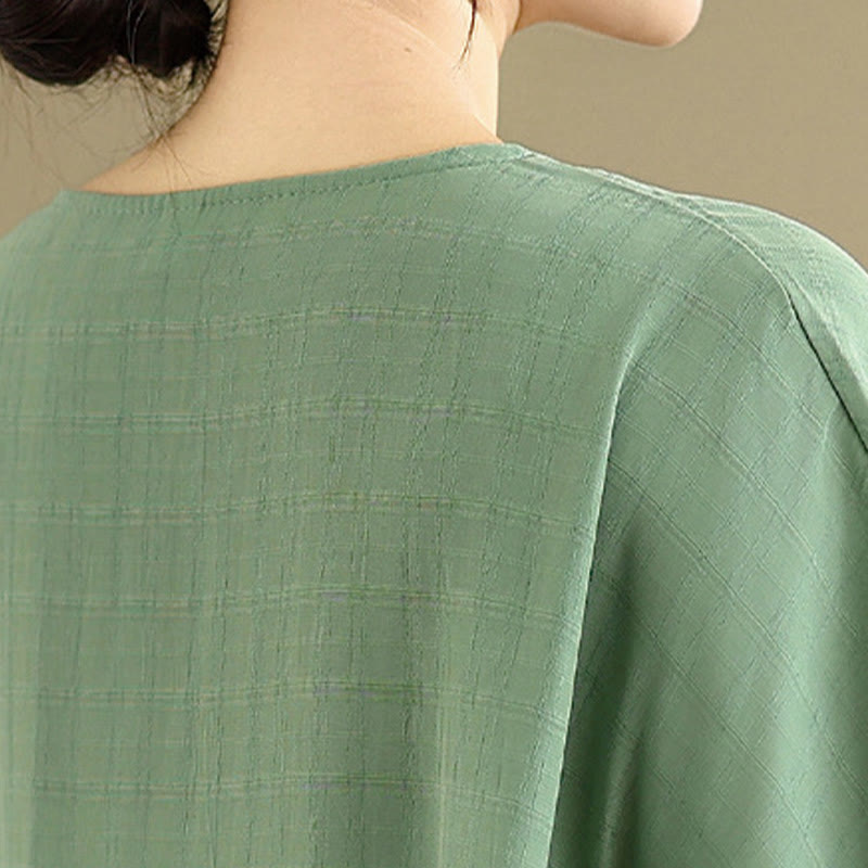 Linen-Blend Half-Sleeve V-Neck Meditation Tee