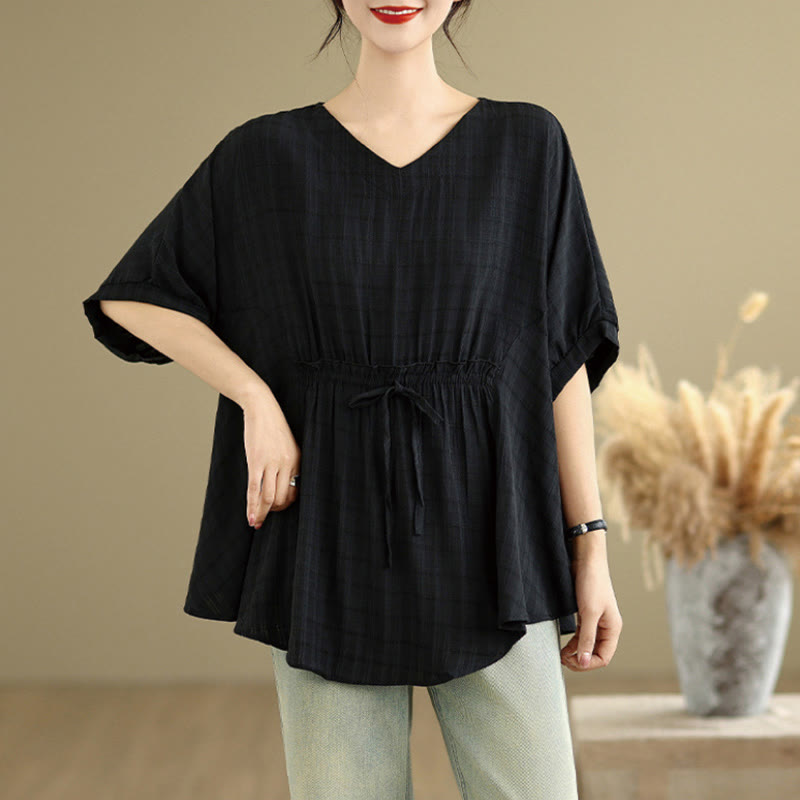 Linen-Blend Half-Sleeve V-Neck Meditation Tee