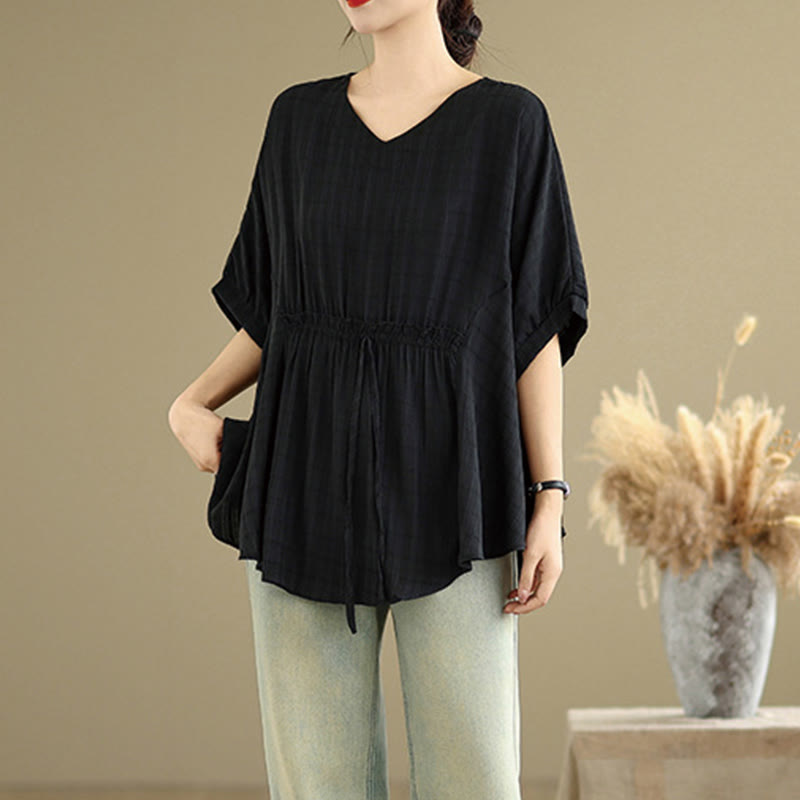 Linen-Blend Half-Sleeve V-Neck Meditation Tee