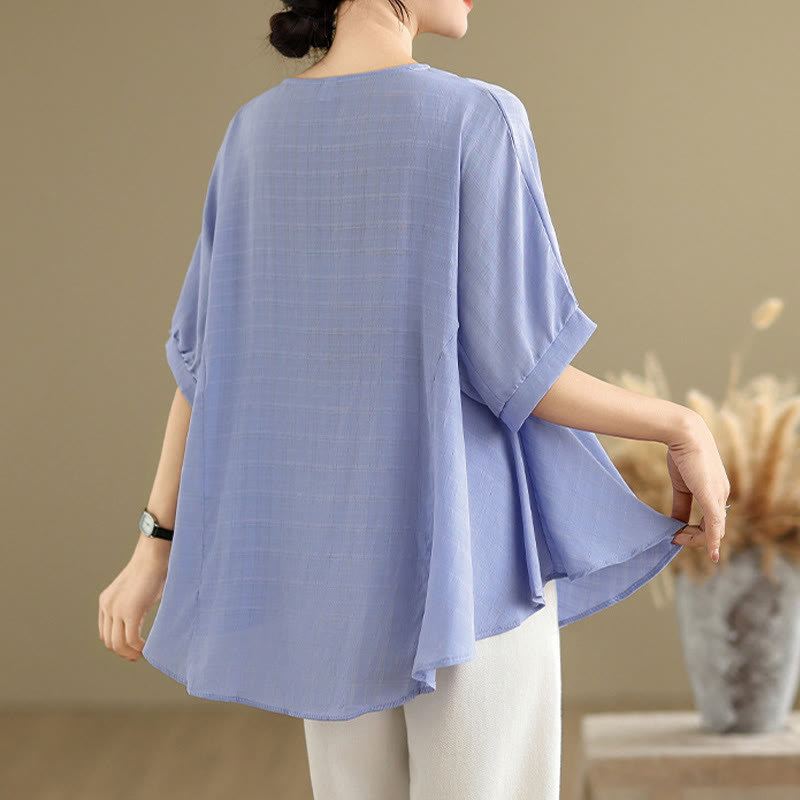 Linen-Blend Half-Sleeve V-Neck Meditation Tee