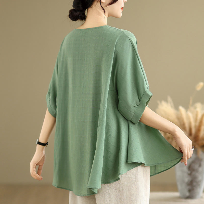 Linen-Blend Half-Sleeve V-Neck Meditation Tee