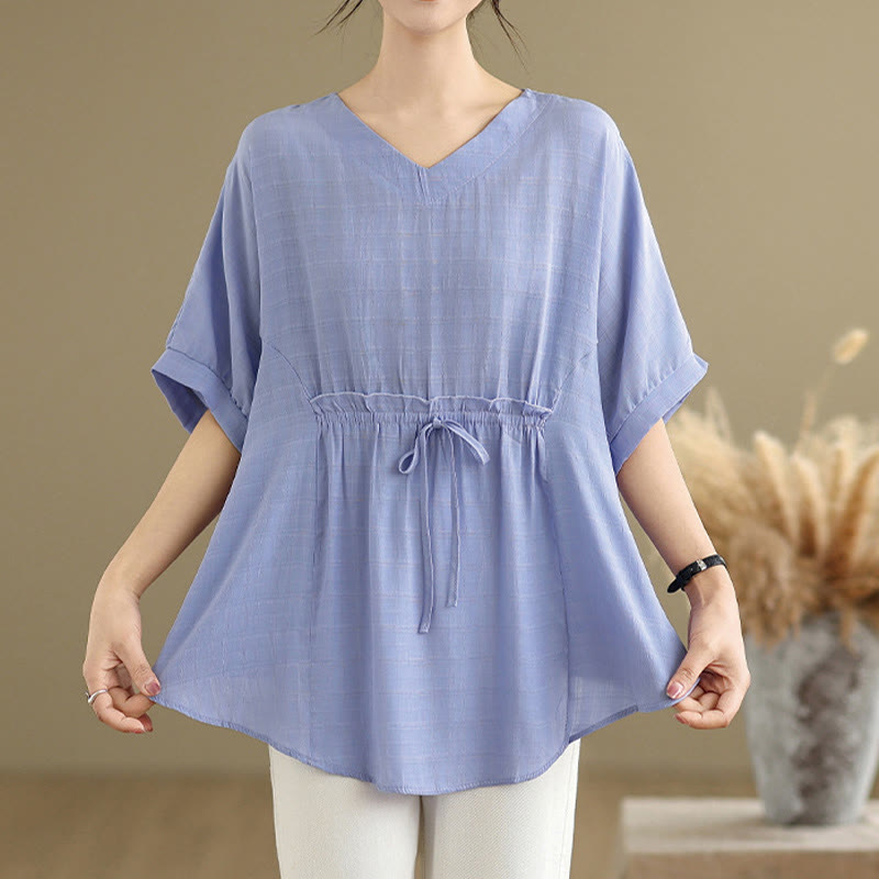 Linen-Blend Half-Sleeve V-Neck Meditation Tee