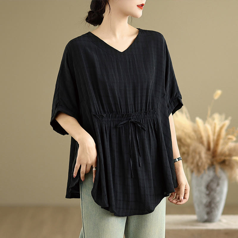 Linen-Blend Half-Sleeve V-Neck Meditation Tee