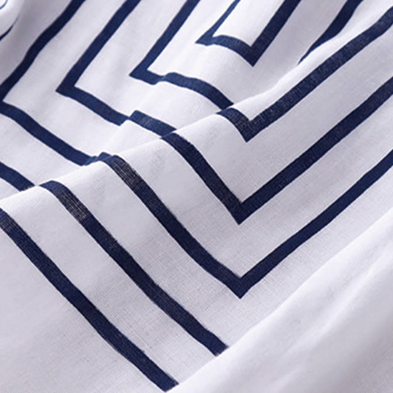 Casual Line Printing Pattern Short Sleeve Cotton Linen Women's T-Shirt