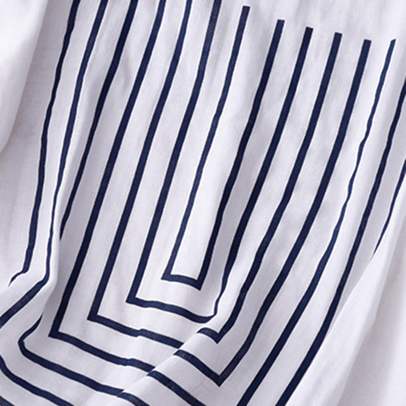 Casual Line Printing Pattern Short Sleeve Cotton Linen Women's T-Shirt
