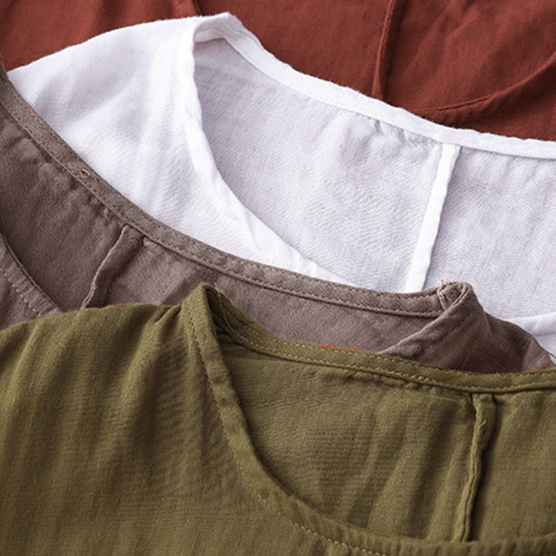 Casual Line Printing Pattern Short Sleeve Cotton Linen Women's T-Shirt
