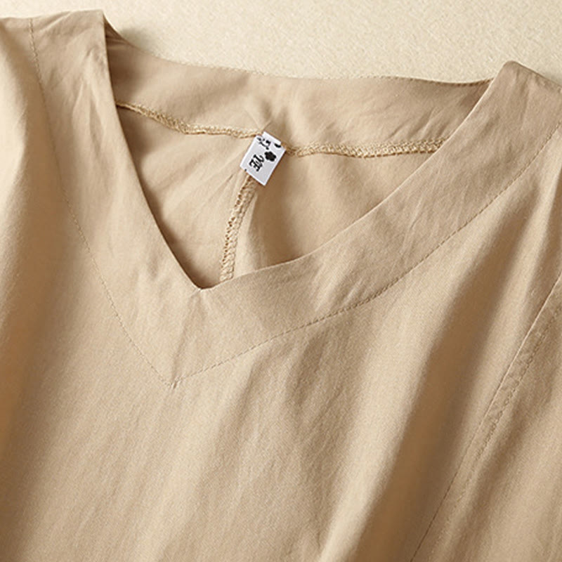 Tactile Cotton V-Neck Minimalist Grounding Midi Dress