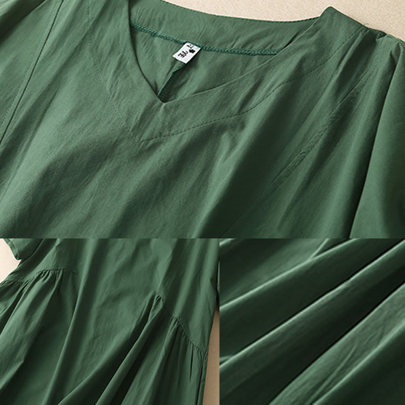 Tactile Cotton V-Neck Minimalist Grounding Midi Dress