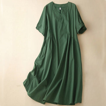 Tactile Cotton V-Neck Minimalist Grounding Midi Dress