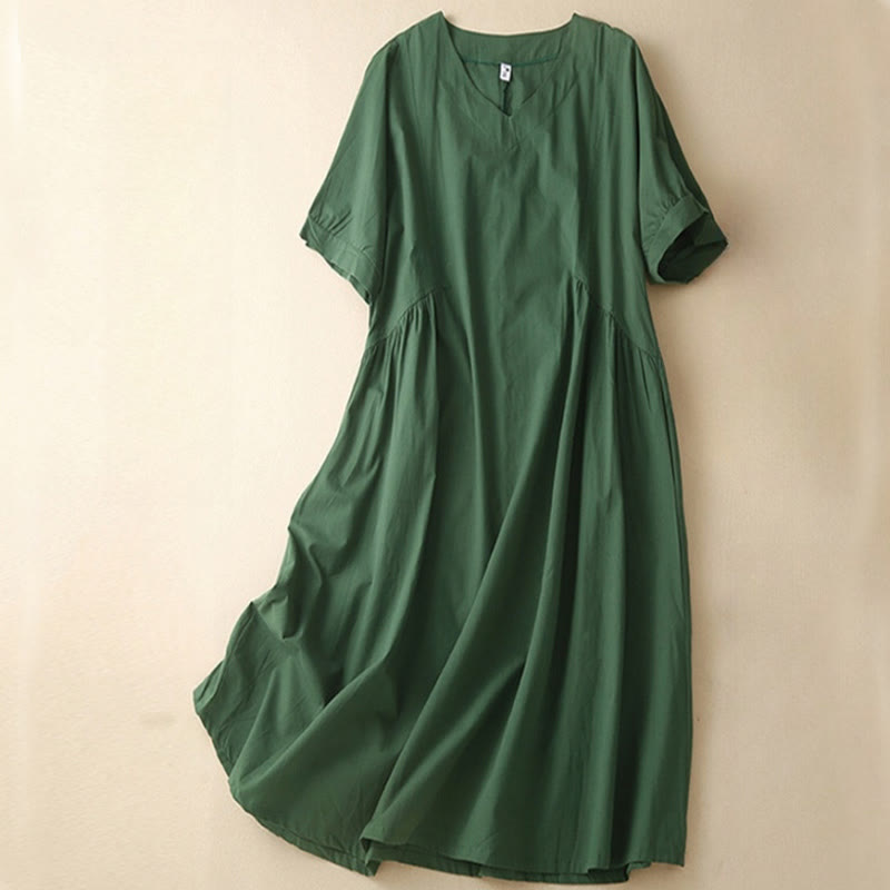 Tactile Cotton V-Neck Minimalist Grounding Midi Dress