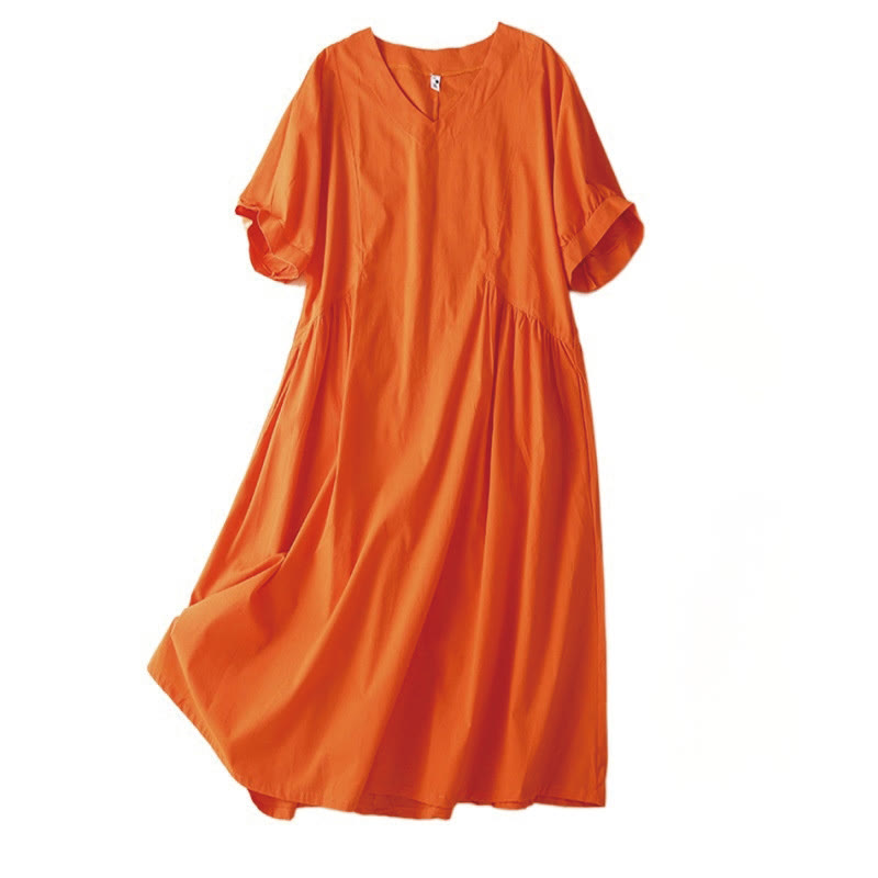 Tactile Cotton V-Neck Minimalist Grounding Midi Dress