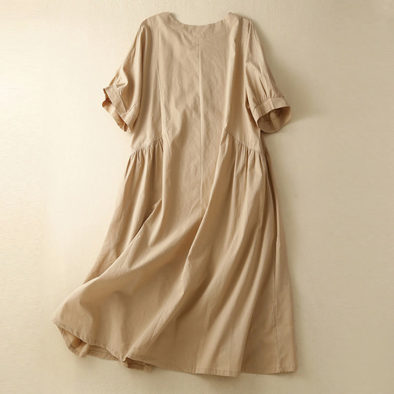 Tactile Cotton V-Neck Minimalist Grounding Midi Dress