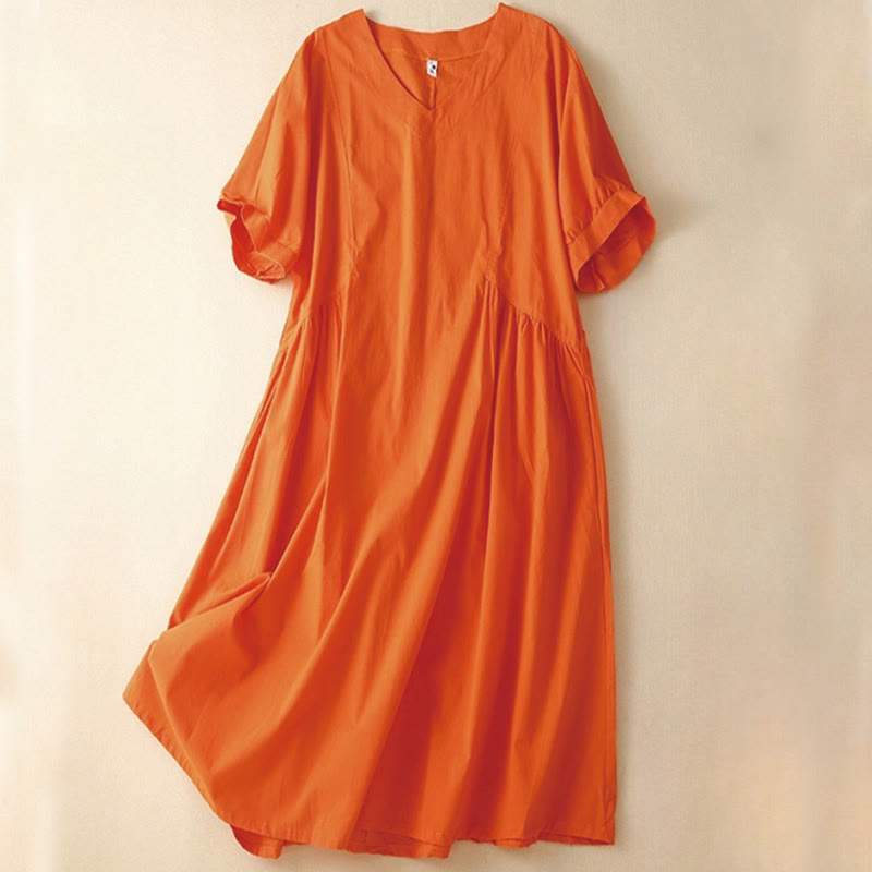 Tactile Cotton V-Neck Minimalist Grounding Midi Dress