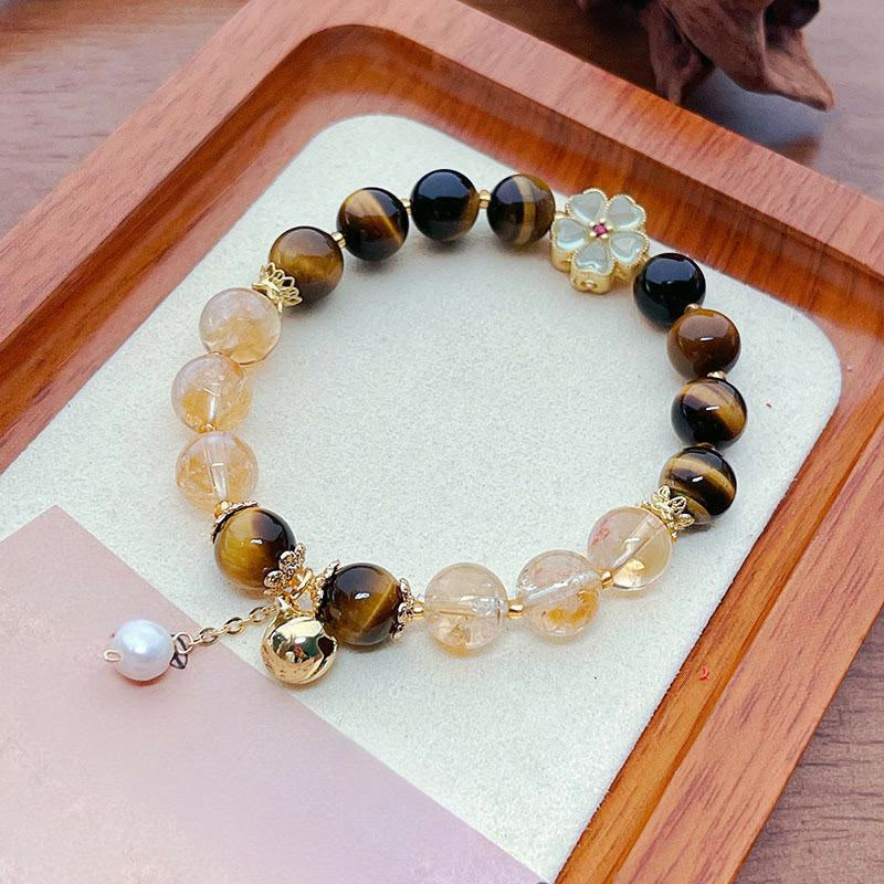 Natural Tiger Eye Citrine Beads Flower Bell Courage Bracelet
