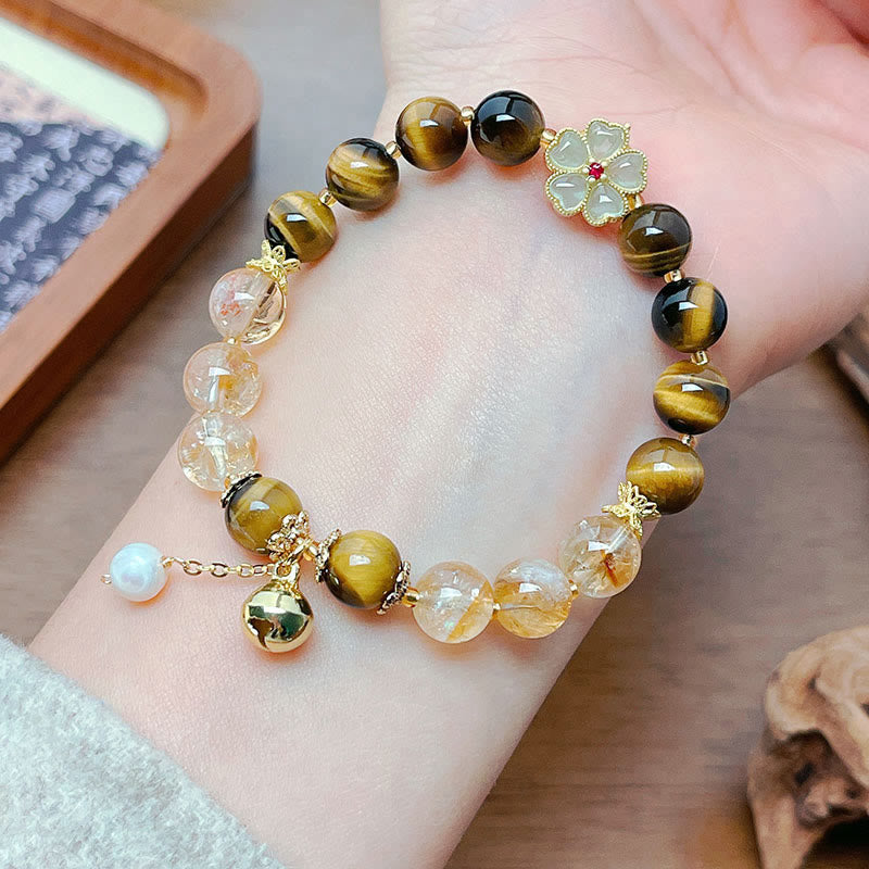 Natural Tiger Eye Citrine Beads Flower Bell Courage Bracelet