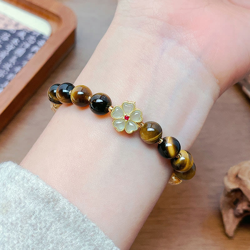 Natural Tiger Eye Citrine Beads Flower Bell Courage Bracelet