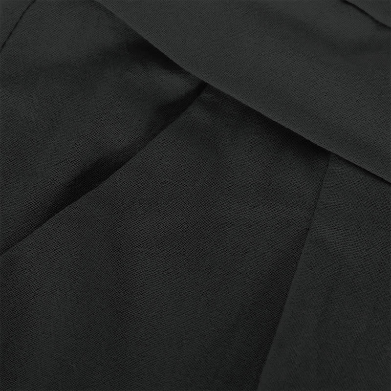 Retro Casual High Waist Cotton Women's Wide Leg Pants With Pockets