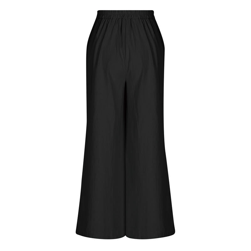 Retro Casual High Waist Cotton Women's Wide Leg Pants With Pockets