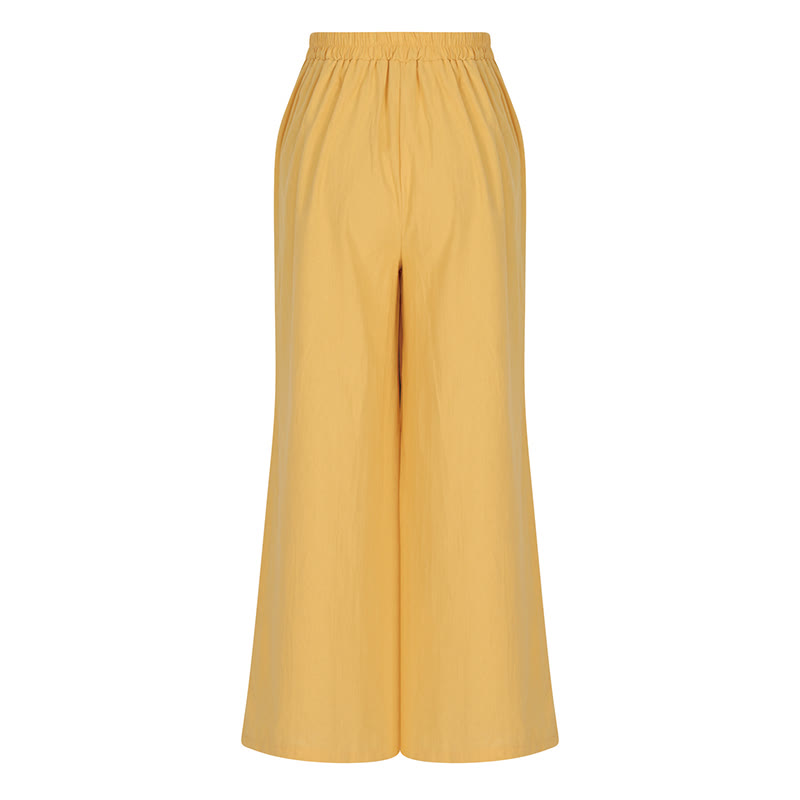 Retro Casual High Waist Cotton Women's Wide Leg Pants With Pockets