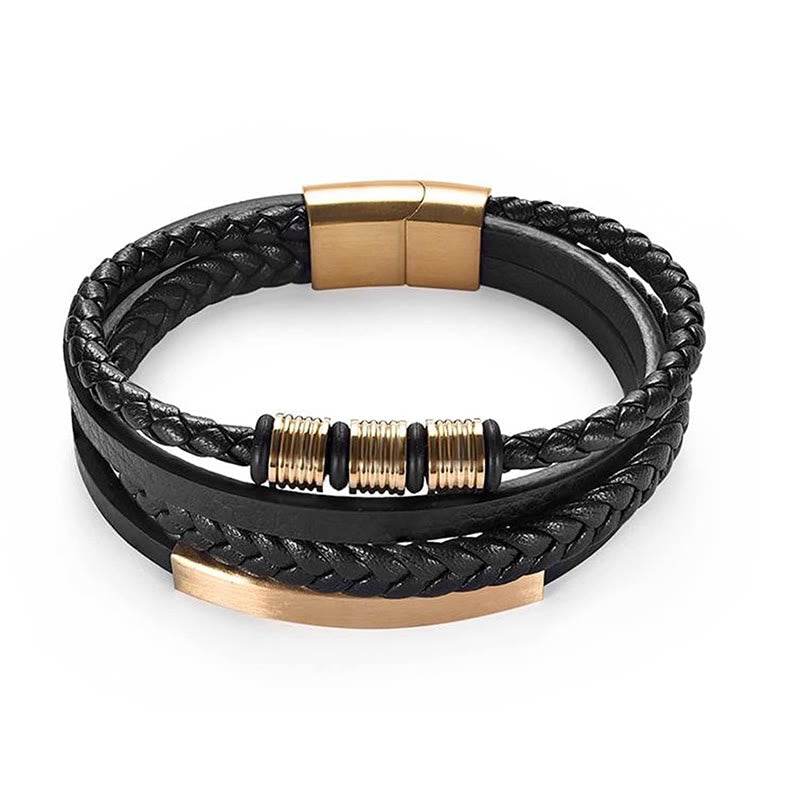 Fashion Titanium Steel Leather Hand Woven Magnetic Buckle Strengthen Bracelet