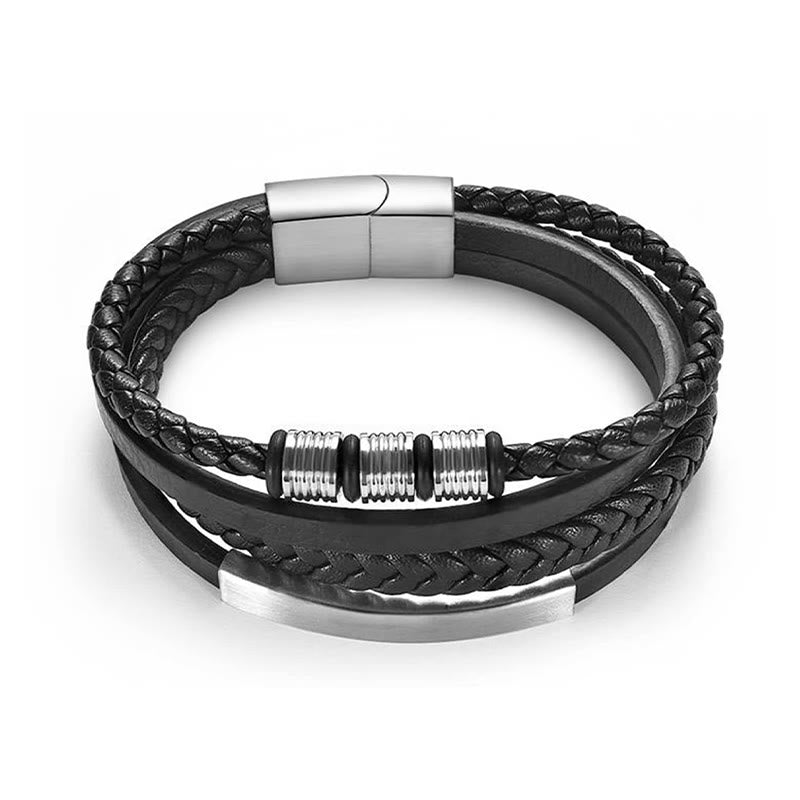 Fashion Titanium Steel Leather Hand Woven Magnetic Buckle Strengthen Bracelet