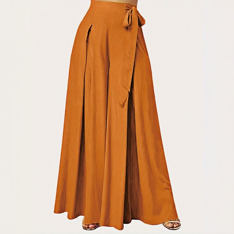 Spring Casual Retro Plain Drawstring Women's Wide Leg Pants With Pockets