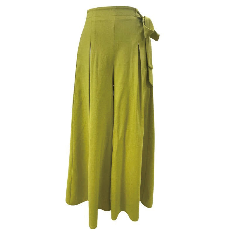 Spring Casual Retro Plain Drawstring Women's Wide Leg Pants With Pockets