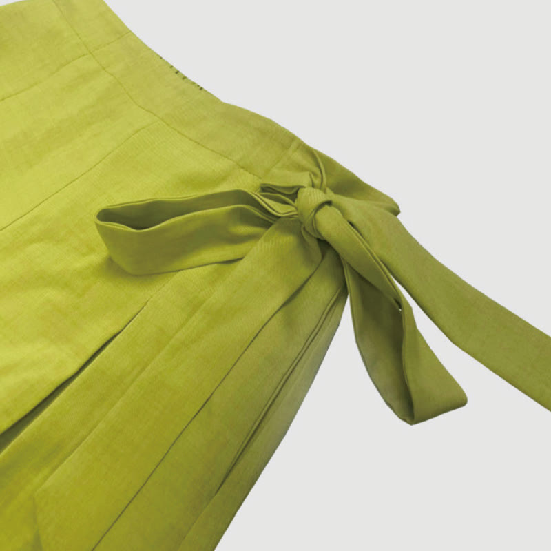 Spring Casual Retro Plain Drawstring Women's Wide Leg Pants With Pockets