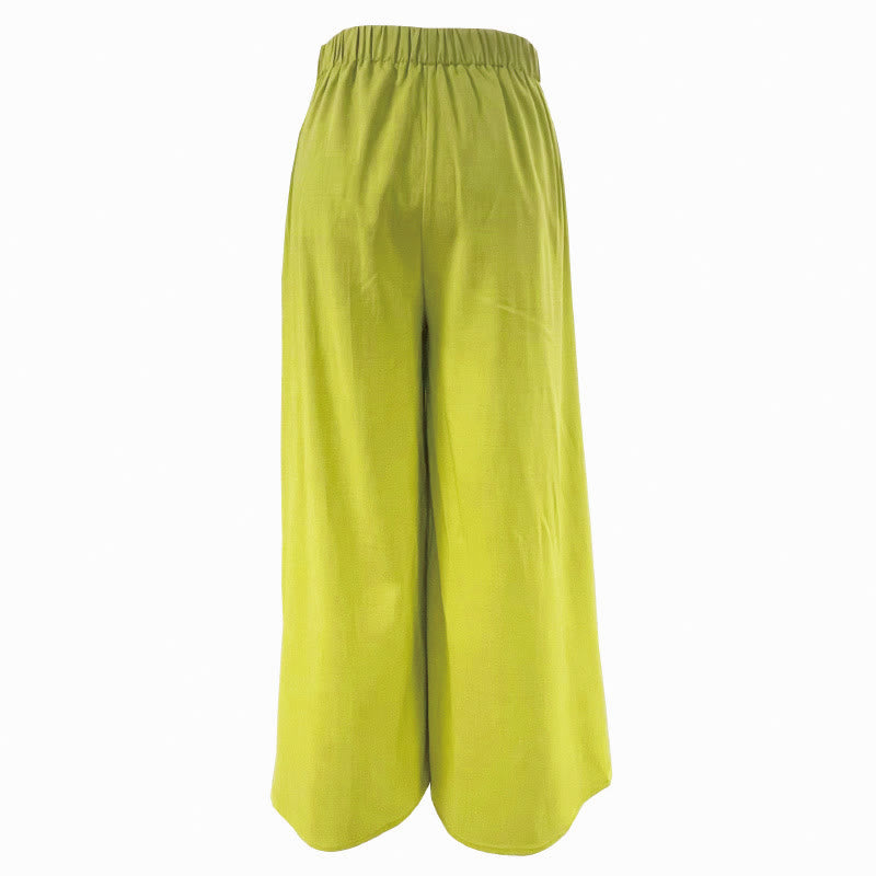 Spring Casual Retro Plain Drawstring Women's Wide Leg Pants With Pockets