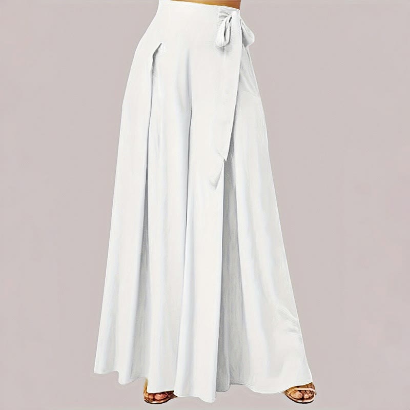 Spring Casual Retro Plain Drawstring Women's Wide Leg Pants With Pockets