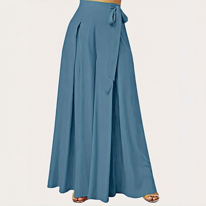 Spring Casual Retro Plain Drawstring Women's Wide Leg Pants With Pockets