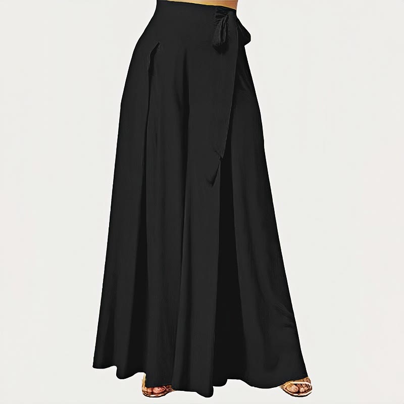 Spring Casual Retro Plain Drawstring Women's Wide Leg Pants With Pockets