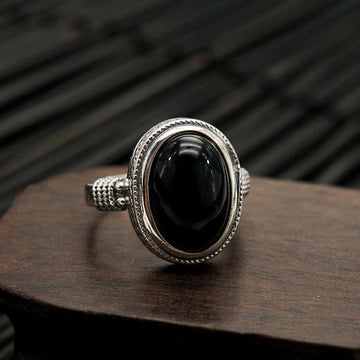 Natural Black Onyx Adjustable Protection Ring