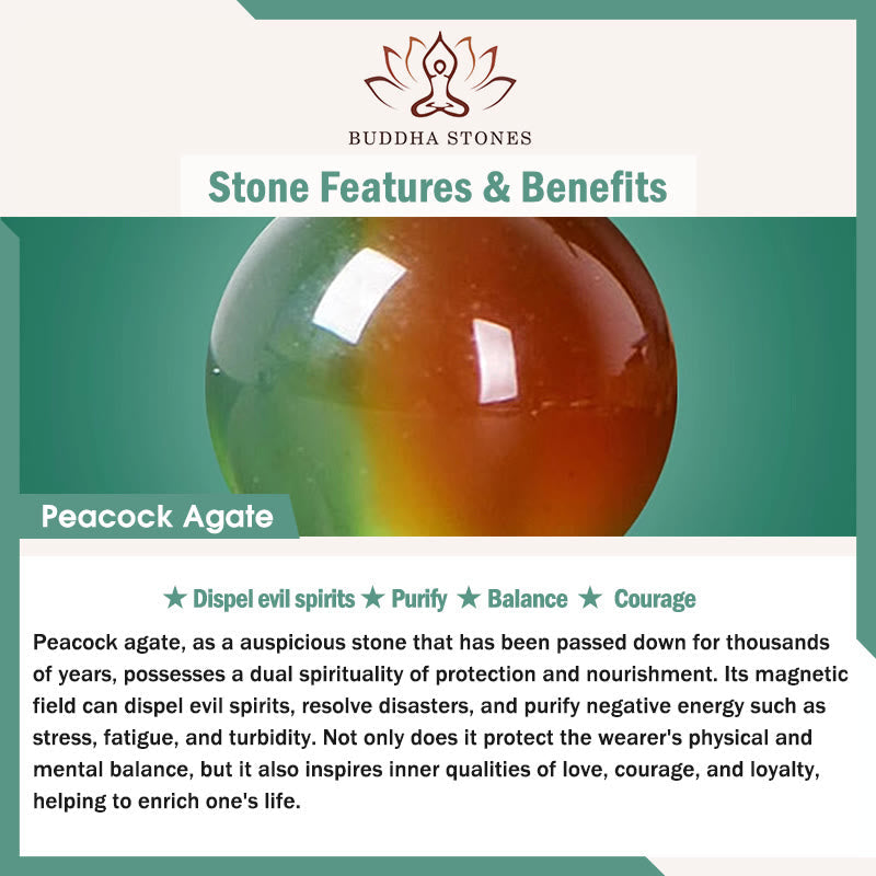 "May Balance and Safety Be With You"Peacock Agate Bracelet Includes Gift Message Card