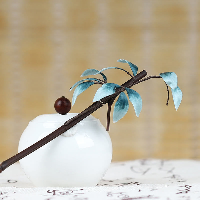 Handmade Velvet Flower Bamboo Leaf Soft Hairpin