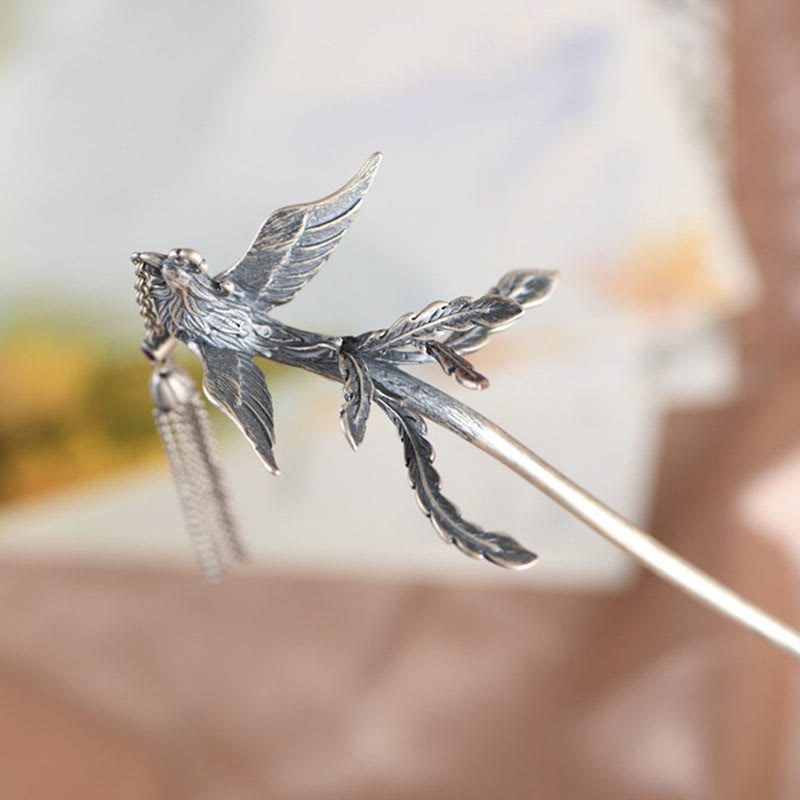 925 Sterling Silver Phoenix Tassels Protection Hairpin